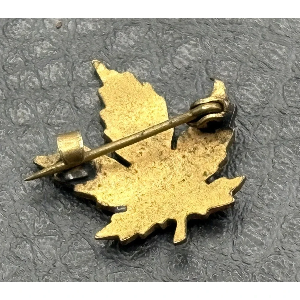Vintage Maple Leaf Enamel Small Lapel Pin Multicolor Gold Tone C Clasp Canada